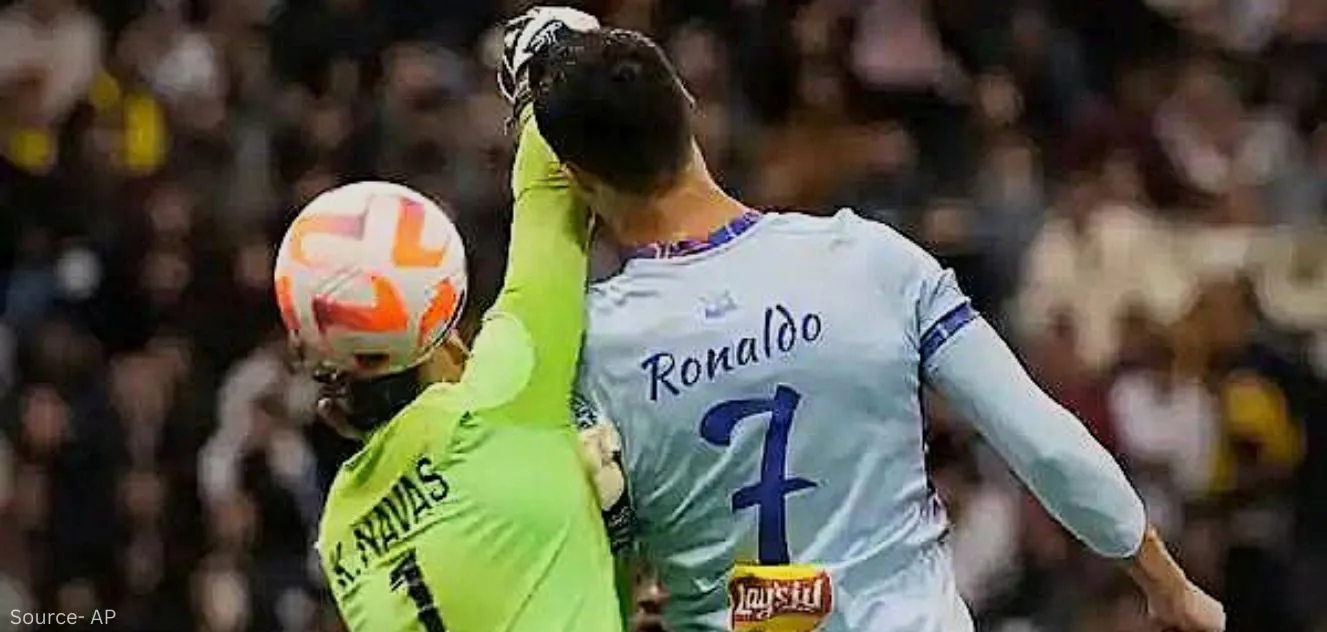 Cristiano Ronaldo Gets a Bruised Cheek from Being Punched by Keylor Navas Playing a Friendly Match During Riyadh Seasons