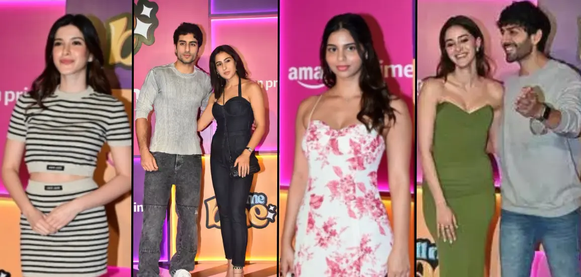 Ananya Panday’s most anticipated series, “Call Me Bae,” screening, Karan Johar, Kartik Aaryan, and Suhana Khan in attendance