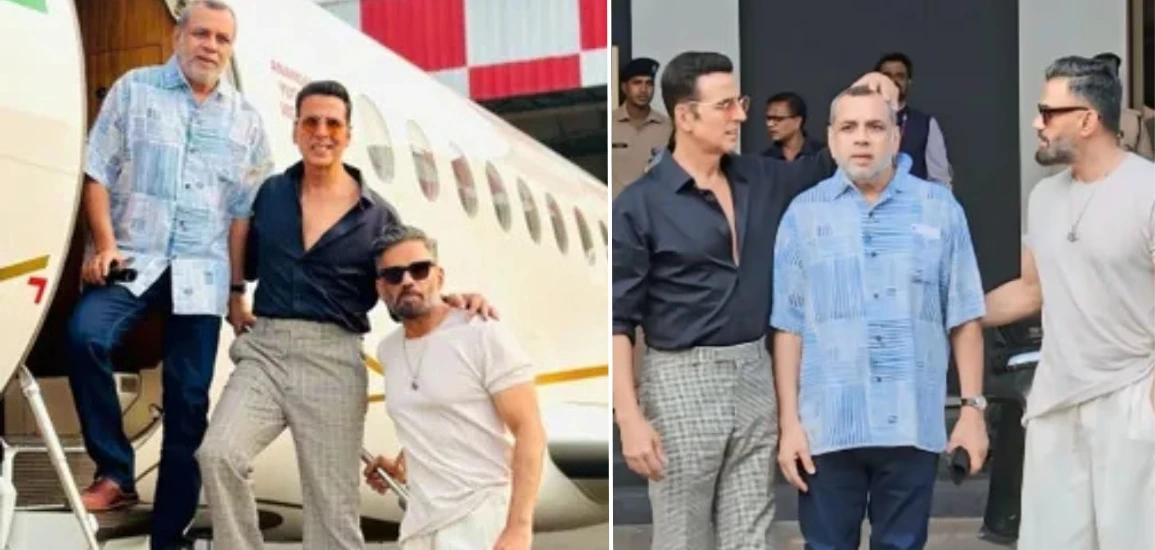 A Hera Pheri reunion for fans, Akshay Kumar, Paresh Rawal, and Suniel Shetty were spotted at the airport together.