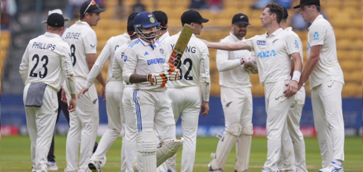 India bowled out for 46 in the first inning of their first test with New Zealand.